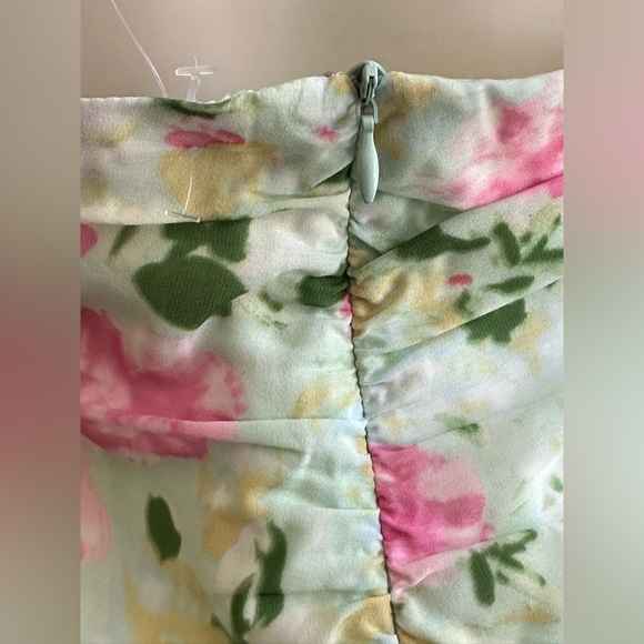 SNDYS Urban Outfitters Cyprus Floral Ruched Cinched Bare Back Mini Dress SZ M - Picture 7 of 16